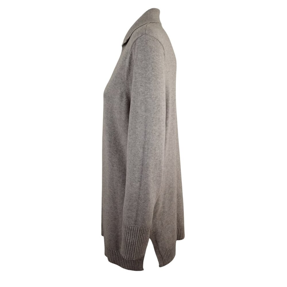 J Jill Pure Gray Heather Collared Split Neck Long Sleeve Tunic Sweater - Picture 4 of 9